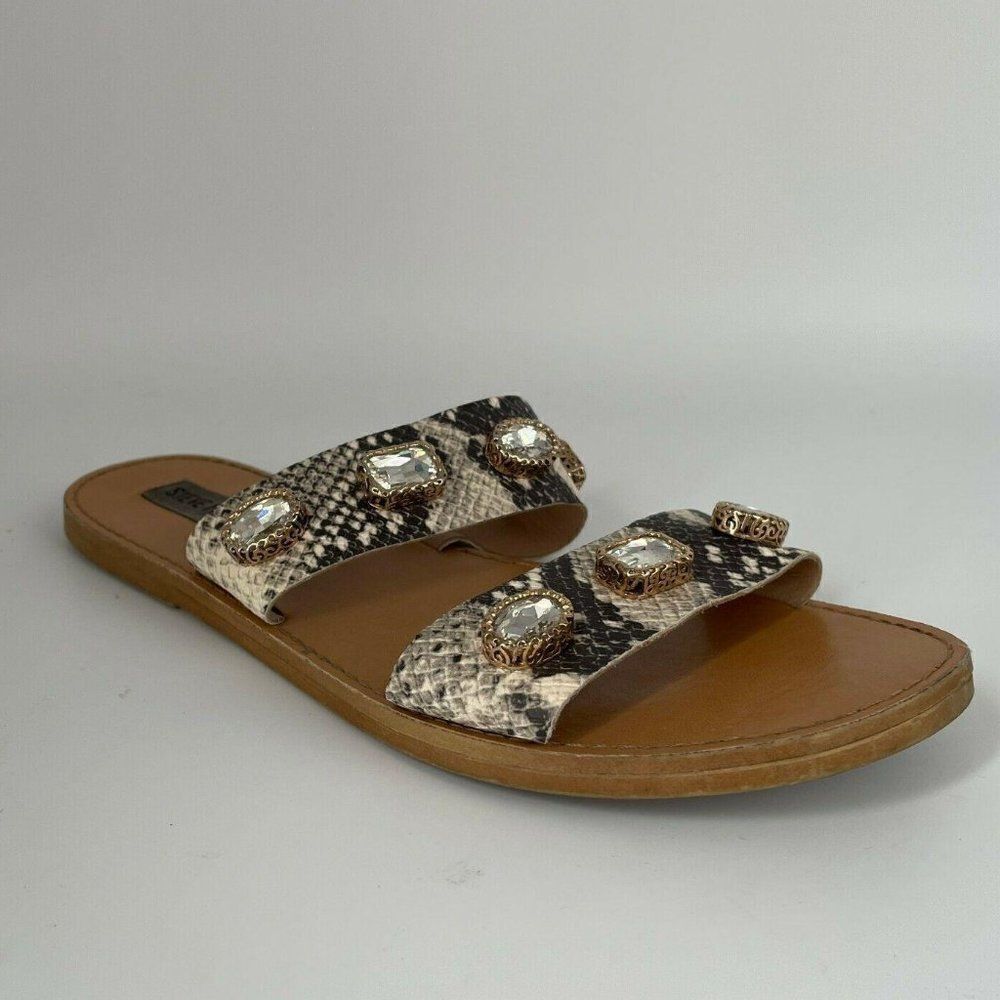 Steve Madden Jace Animal‎ Print Beaded Studs Strappy Slide Sandals Sz 8 Mobwife